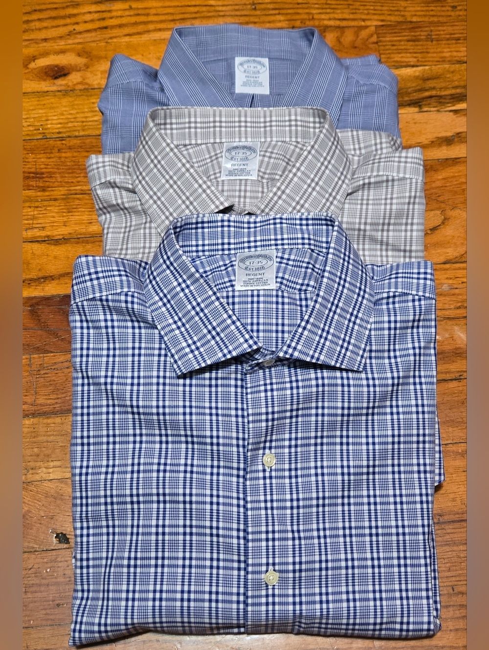 Brooks Brothers Regent Shirts 17x35  Check Non-Iron 100%Supima Cotton- Lot Of 3